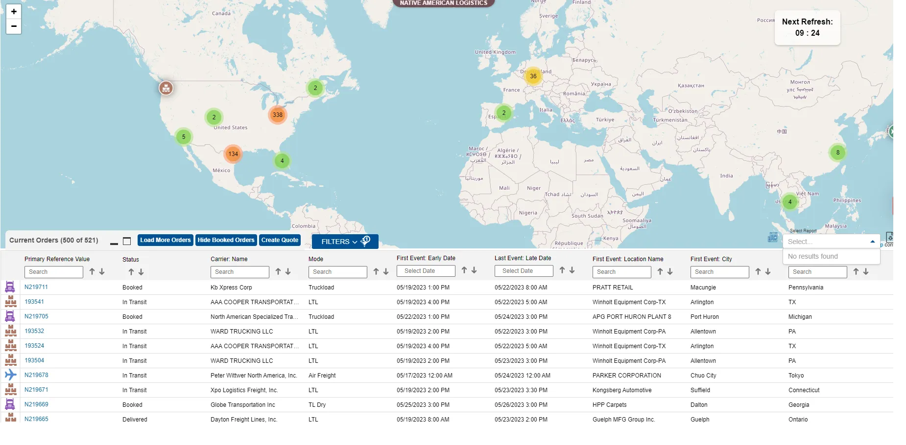 TOP Worldwide real-time freight tracking dashboard showing shipment locations and enhanced visibility across the logistics network.