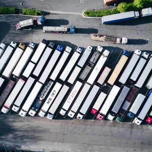 overhead view of semi trucks