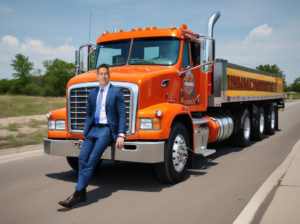 Sean Duffy, U.S. Secretary of Transportation, seated on a semi truck, symbolizing his commitment to understanding and supporting the trucking industry, provided by TOP Worldwide.