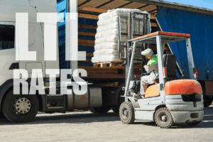 a forklift loading a semi truck with an LTL shipment