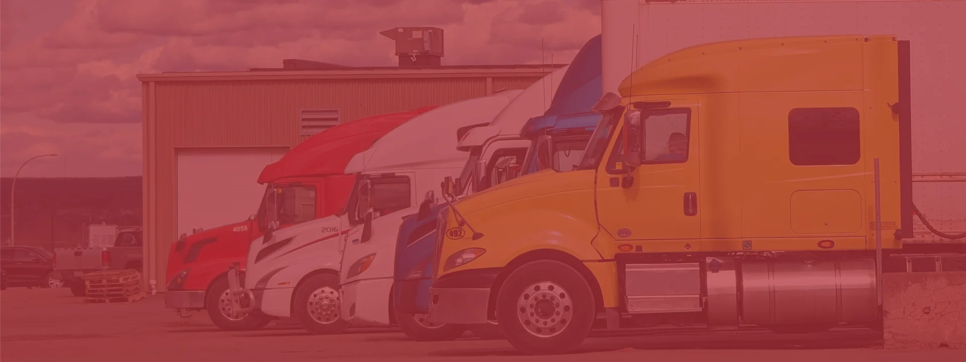 Fleet of semi trucks representing TOP Worldwide carrier partners and reliable freight transportation services.